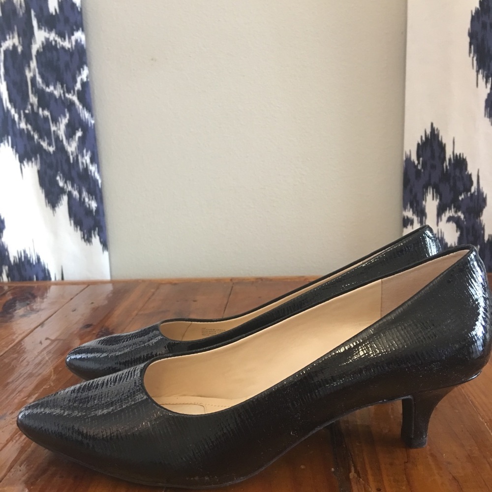 Alex Marie Patent Leather Kitten Heal Black Pumps